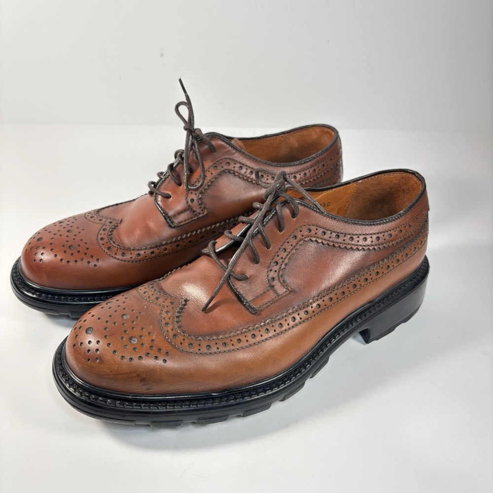 Vtg Banana Republic Italy Brown wingtip oxfords  lace-up Chunky‎ Sole9.5 D Y2K